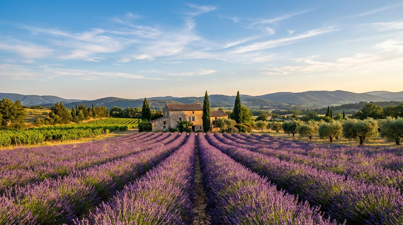 Champ de lavande et mas en Provence